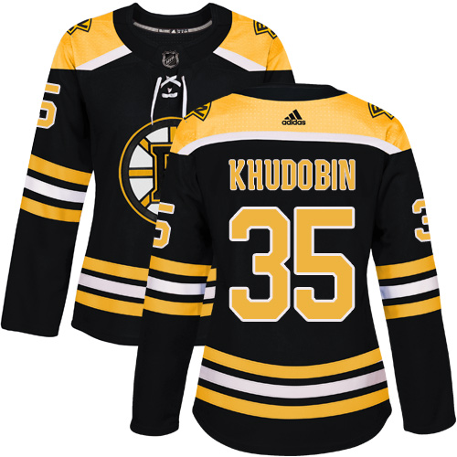 Women's Adidas Boston Bruins #35 Anton Khudobin Authentic Black Home NHL Jersey
