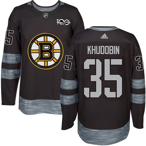 Men's Adidas Boston Bruins #35 Anton Khudobin Premier Black 1917-2017 100th Anniversary NHL Jersey