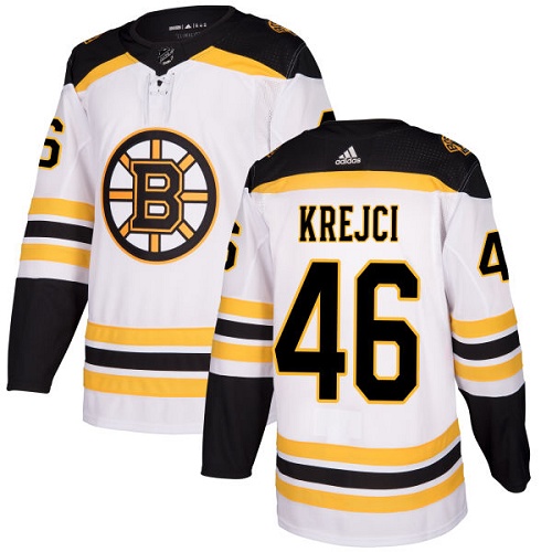 Men's Adidas Boston Bruins #46 David Krejci Authentic White Away NHL Jersey