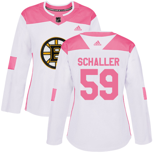 Women's Adidas Boston Bruins #59 Tim Schaller Authentic White/Pink Fashion NHL Jersey