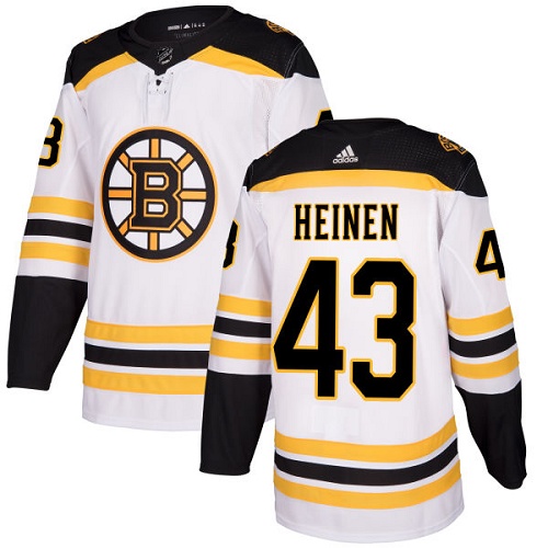 Men's Adidas Boston Bruins #43 Danton Heinen Authentic White Away NHL Jersey