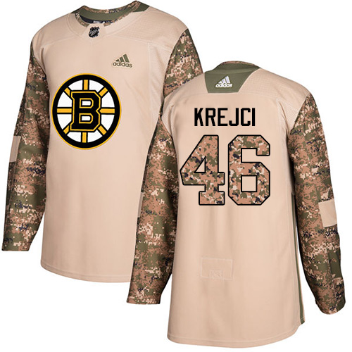 Men's Adidas Boston Bruins #46 David Krejci Authentic Camo Veterans Day Practice NHL Jersey