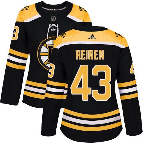 Women's Adidas Boston Bruins #43 Danton Heinen Premier Black Home NHL Jersey