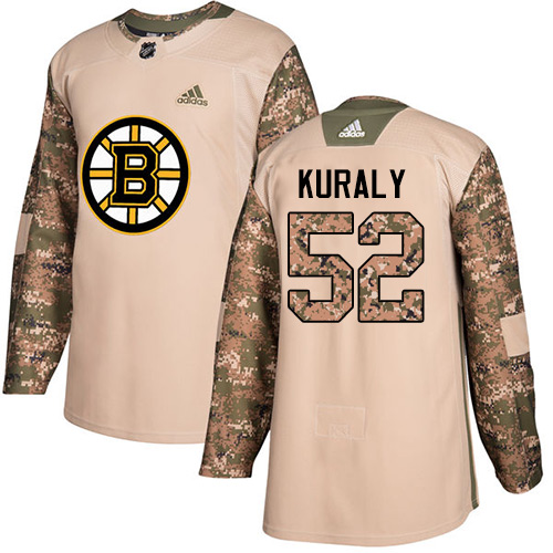 Youth Adidas Boston Bruins #52 Sean Kuraly Authentic Camo Veterans Day Practice NHL Jersey