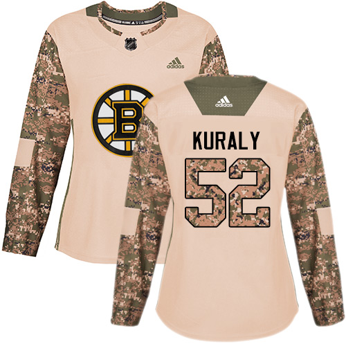 Women's Adidas Boston Bruins #52 Sean Kuraly Authentic Camo Veterans Day Practice NHL Jersey