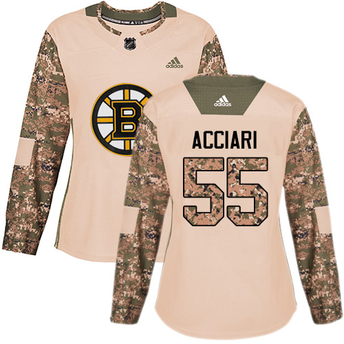 Women's Adidas Boston Bruins #55 Noel Acciari Authentic Camo Veterans Day Practice NHL Jersey