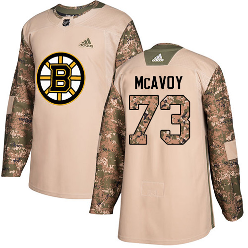Men's Adidas Boston Bruins #73 Charlie McAvoy Authentic Camo Veterans Day Practice NHL Jersey