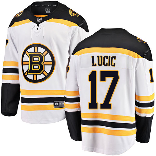 Men's Boston Bruins #17 Milan Lucic Authentic White Away Fanatics Branded Breakaway NHL Jersey