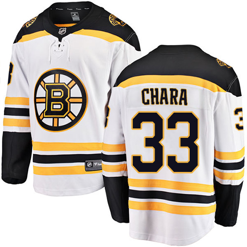 Men's Boston Bruins #33 Zdeno Chara Authentic White Away Fanatics Branded Breakaway NHL Jersey
