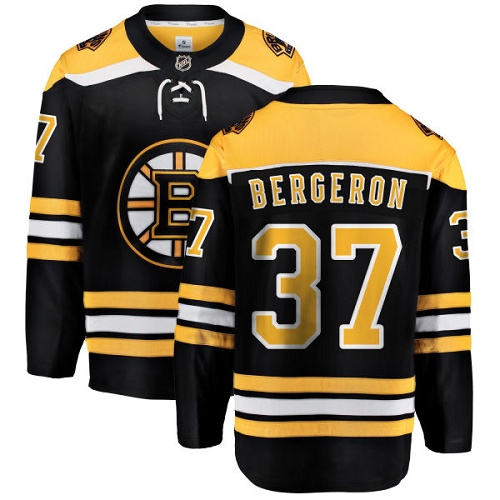 Men's Boston Bruins #37 Patrice Bergeron Authentic Black Home Fanatics Branded Breakaway NHL Jersey