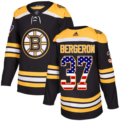 Youth Adidas Boston Bruins #37 Patrice Bergeron Authentic Black USA Flag Fashion NHL Jersey