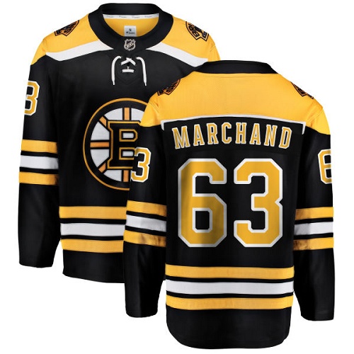 Men's Boston Bruins #63 Brad Marchand Authentic Black Home Fanatics Branded Breakaway NHL Jersey