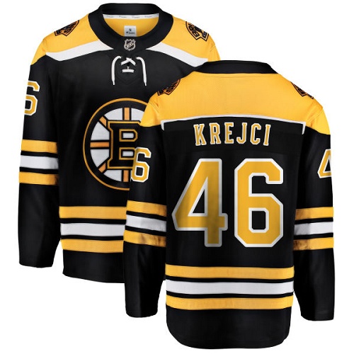 Men's Boston Bruins #46 David Krejci Authentic Black Home Fanatics Branded Breakaway NHL Jersey