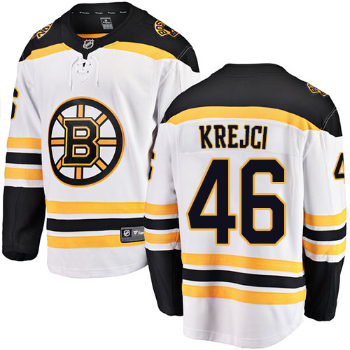 Men's Boston Bruins #46 David Krejci Authentic White Away Fanatics Branded Breakaway NHL Jersey