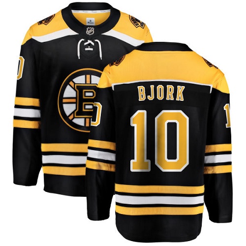 Men's Boston Bruins #10 Anders Bjork Authentic Black Home Fanatics Branded Breakaway NHL Jersey
