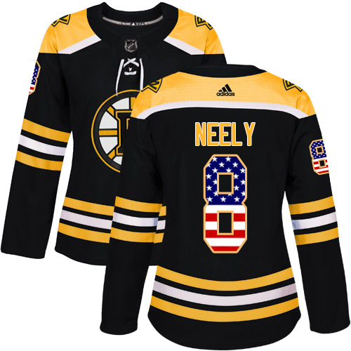 Women's Adidas Boston Bruins #8 Cam Neely Authentic Black USA Flag Fashion NHL Jersey
