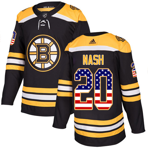 Men's Adidas Boston Bruins #20 Riley Nash Authentic Black USA Flag Fashion NHL Jersey