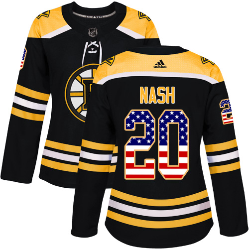 Women's Adidas Boston Bruins #20 Riley Nash Authentic Black USA Flag Fashion NHL Jersey