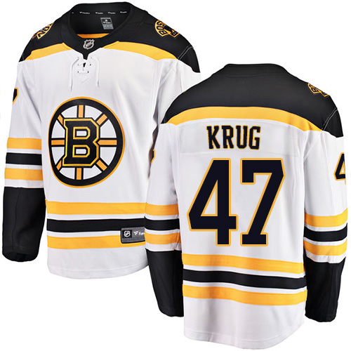 Men's Boston Bruins #47 Torey Krug Authentic White Away Fanatics Branded Breakaway NHL Jersey