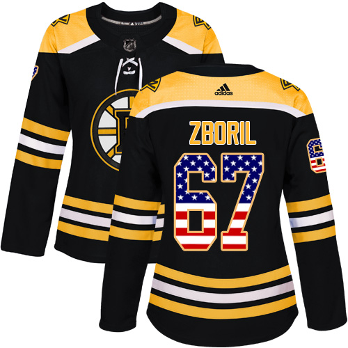 Women's Adidas Boston Bruins #67 Jakub Zboril Authentic Black USA Flag Fashion NHL Jersey