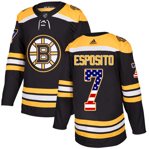 Youth Adidas Boston Bruins #7 Phil Esposito Authentic Black USA Flag Fashion NHL Jersey
