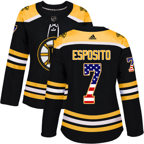 Women's Adidas Boston Bruins #7 Phil Esposito Authentic Black USA Flag Fashion NHL Jersey