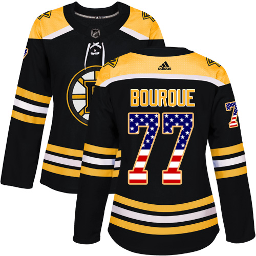 Women's Adidas Boston Bruins #77 Ray Bourque Authentic Black USA Flag Fashion NHL Jersey