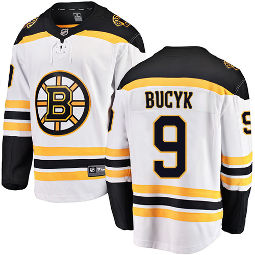 Men's Boston Bruins #9 Johnny Bucyk Authentic White Away Fanatics Branded Breakaway NHL Jersey
