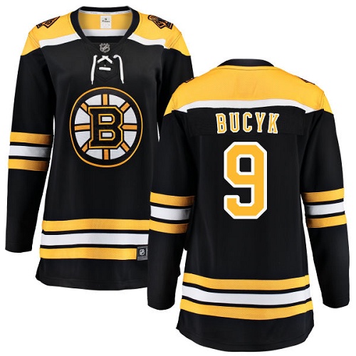 Women's Boston Bruins #9 Johnny Bucyk Authentic Black Home Fanatics Branded Breakaway NHL Jersey