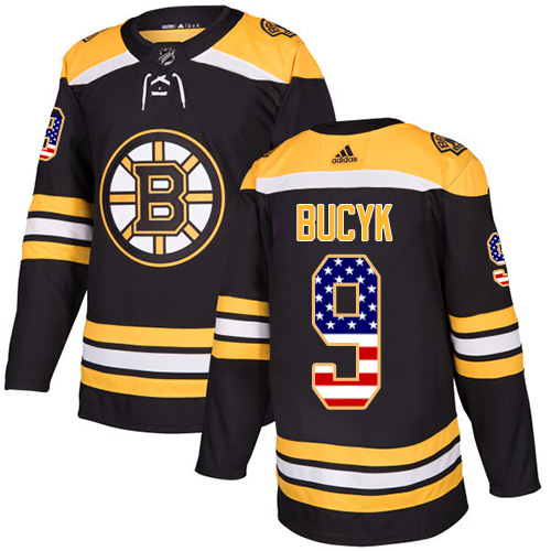 Men's Adidas Boston Bruins #9 Johnny Bucyk Authentic Black USA Flag Fashion NHL Jersey