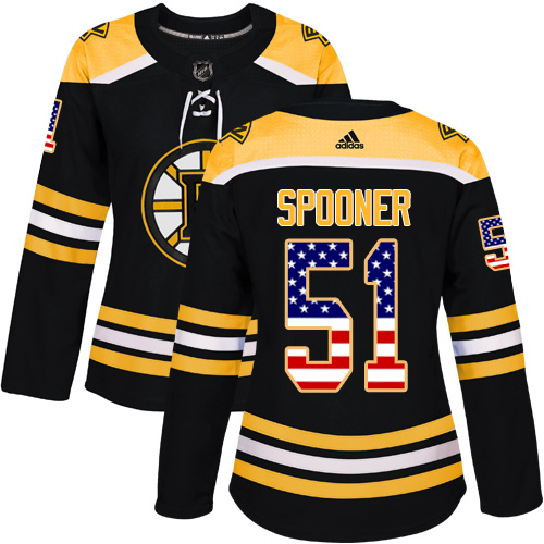Women's Adidas Boston Bruins #51 Ryan Spooner Authentic Black USA Flag Fashion NHL Jersey