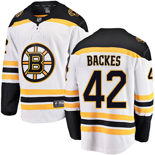 Men's Boston Bruins #42 David Backes Authentic White Away Fanatics Branded Breakaway NHL Jersey