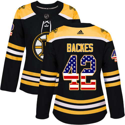 Women's Adidas Boston Bruins #42 David Backes Authentic Black USA Flag Fashion NHL Jersey