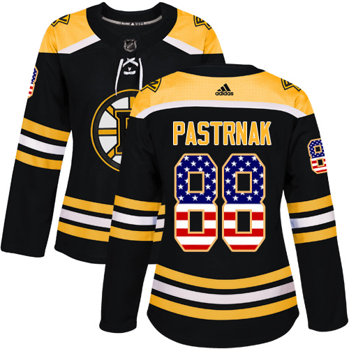 Women's Adidas Boston Bruins #88 David Pastrnak Authentic Black USA Flag Fashion NHL Jersey