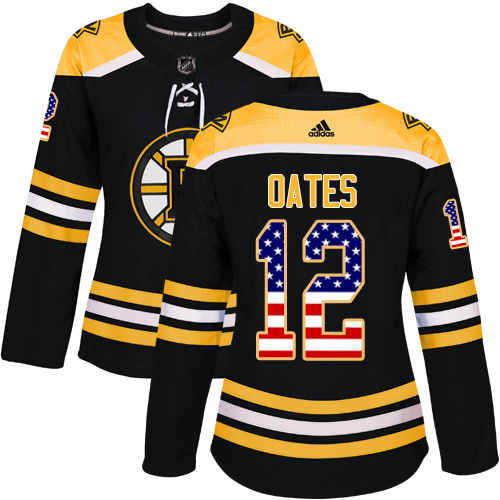 Women's Adidas Boston Bruins #12 Adam Oates Authentic Black USA Flag Fashion NHL Jersey