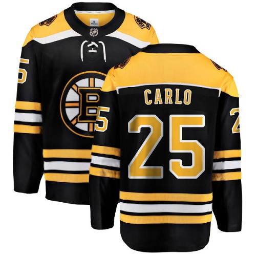 Men's Boston Bruins #25 Brandon Carlo Authentic Black Home Fanatics Branded Breakaway NHL Jersey