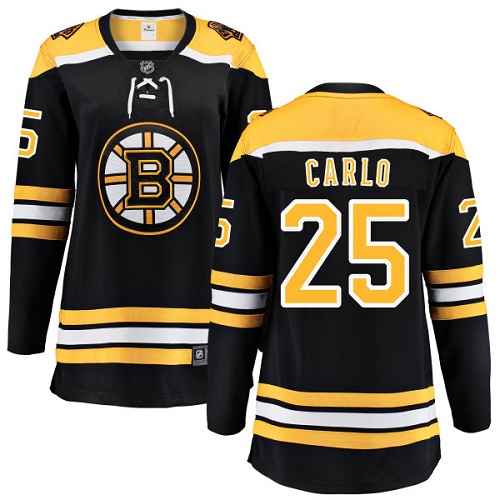 Women's Boston Bruins #25 Brandon Carlo Authentic Black Home Fanatics Branded Breakaway NHL Jersey