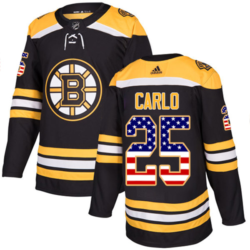 Men's Adidas Boston Bruins #25 Brandon Carlo Authentic Black USA Flag Fashion NHL Jersey