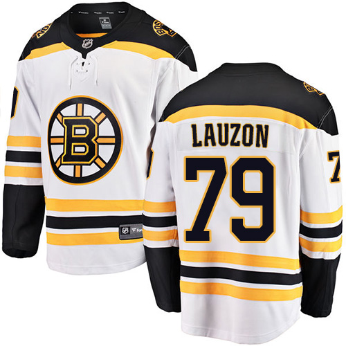 Men's Boston Bruins #79 Jeremy Lauzon Authentic White Away Fanatics Branded Breakaway NHL Jersey