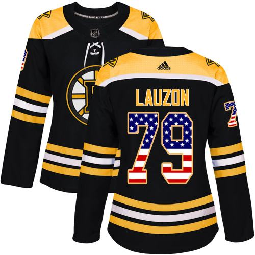 Women's Adidas Boston Bruins #79 Jeremy Lauzon Authentic Black USA Flag Fashion NHL Jersey