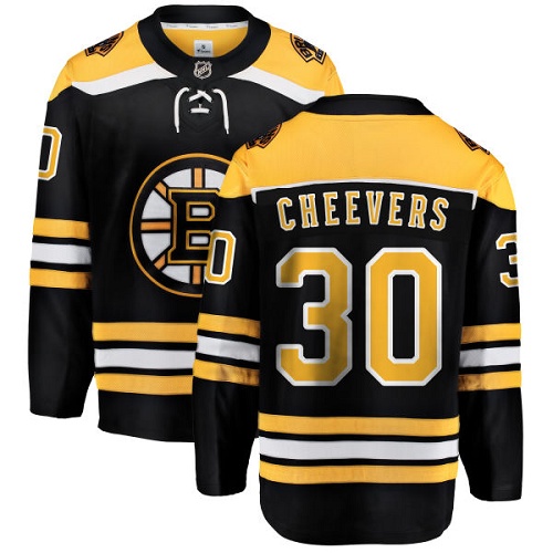 Men's Boston Bruins #30 Gerry Cheevers Authentic Black Home Fanatics Branded Breakaway NHL Jersey