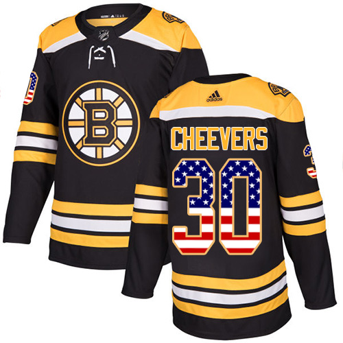 Men's Adidas Boston Bruins #30 Gerry Cheevers Authentic Black USA Flag Fashion NHL Jersey