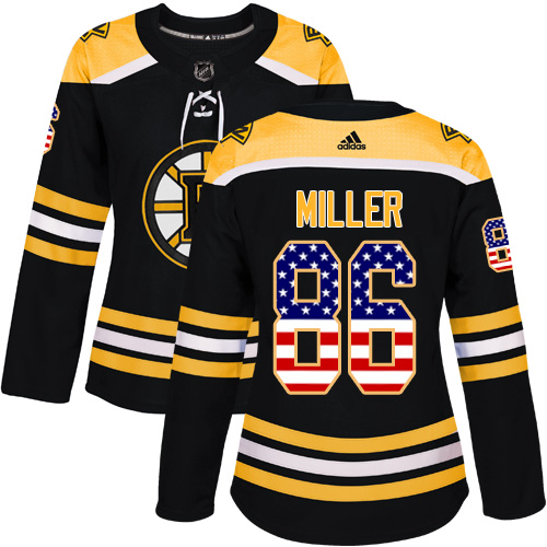 Women's Adidas Boston Bruins #86 Kevan Miller Authentic Black USA Flag Fashion NHL Jersey