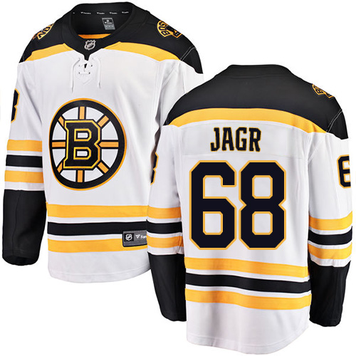 Men's Boston Bruins #68 Jaromir Jagr Authentic White Away Fanatics Branded Breakaway NHL Jersey