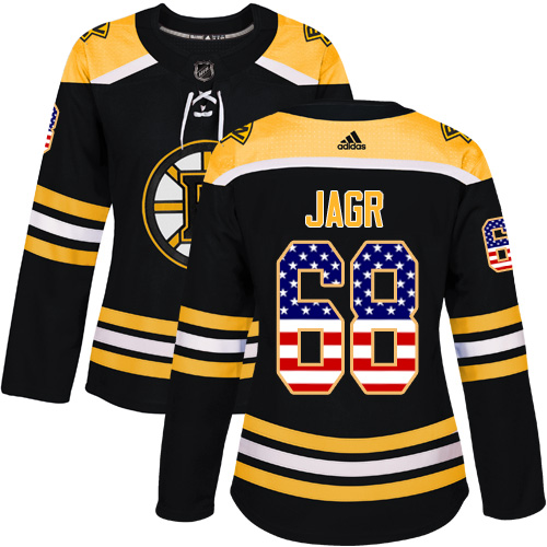 Women's Adidas Boston Bruins #68 Jaromir Jagr Authentic Black USA Flag Fashion NHL Jersey