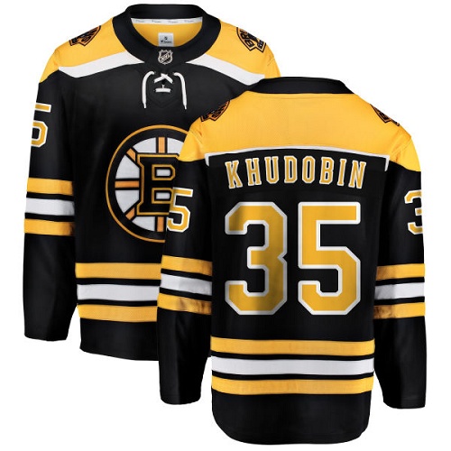 Men's Boston Bruins #35 Anton Khudobin Authentic Black Home Fanatics Branded Breakaway NHL Jersey