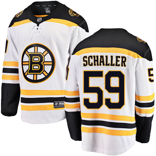 Men's Boston Bruins #59 Tim Schaller Authentic White Away Fanatics Branded Breakaway NHL Jersey