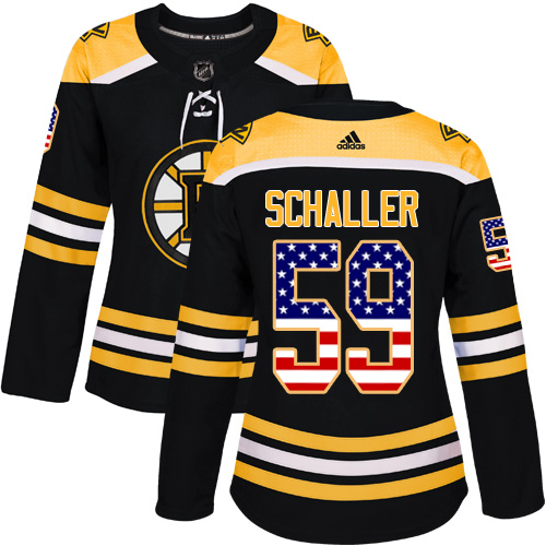Women's Adidas Boston Bruins #59 Tim Schaller Authentic Black USA Flag Fashion NHL Jersey