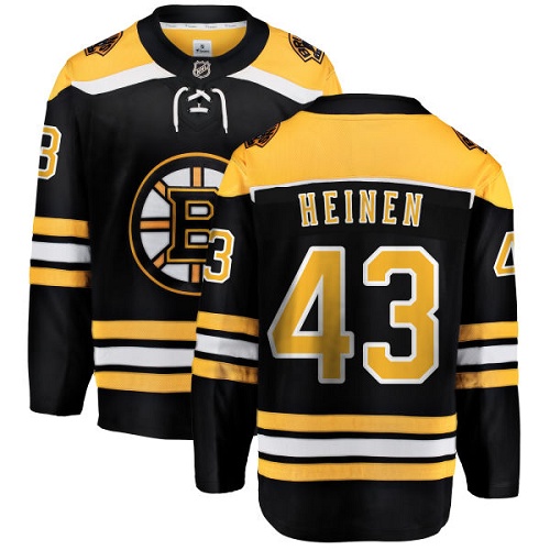 Men's Boston Bruins #43 Danton Heinen Authentic Black Home Fanatics Branded Breakaway NHL Jersey