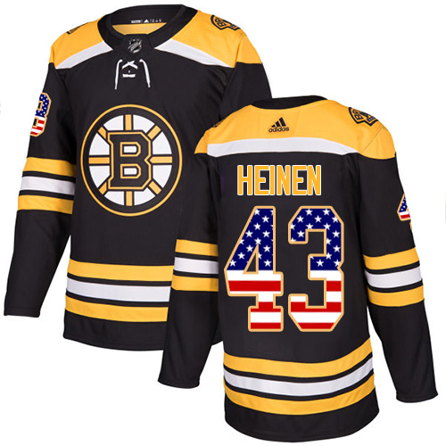 Men's Adidas Boston Bruins #43 Danton Heinen Authentic Black USA Flag Fashion NHL Jersey